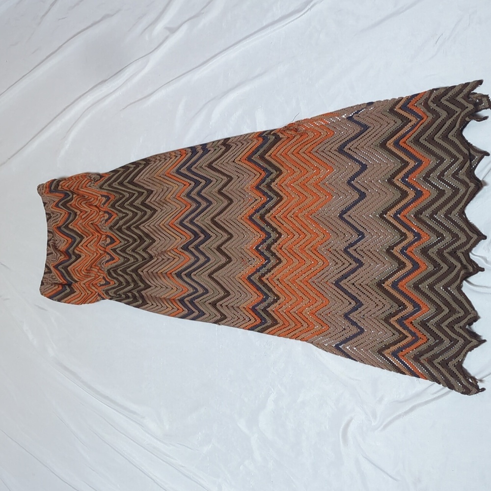 Mona B Striped Chevron Crochet Earthtone Boho Hippie Strapless Maxi Dress READ